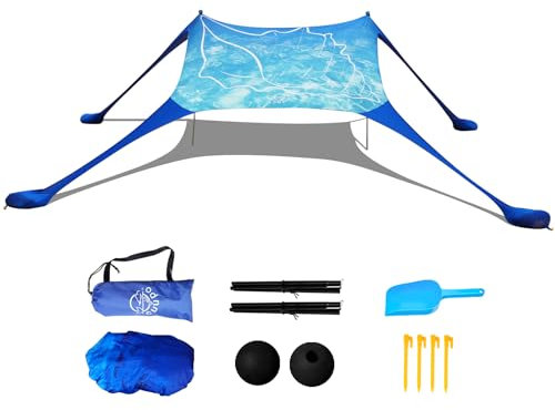 Cuupo Strandzelt Pop Up 160 x 200 cm, 3D Drucken Klein Sonnenschutz UPF50 Lycra Zelte Outdoor Hinterhof Strand Camping Strandmuscheln mit Stabilitätsstangen Blau Muschel