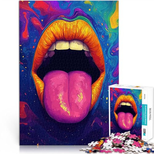 1000 Pieces Jigsaw Puzzles for Adults Psychedelic Lips pädagogische Herausforderung mit passendem Poster und Quizblatt38x26cm