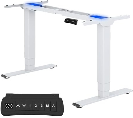 FLEXISPOT Höhenverstellbarer Schreibtisch Gestell, elektrisch mit 2 Motoren, 3-stufiges Tischgestell höhenverstellbar mit Memory-Steuerung & & Sitz-Erinnerung, bis 160 kg belastbar (Weiß)
