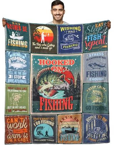 GalaVee Fishing Gifts Throw Blanket for Men Father Who Love Fishing | Blanket 60x50, Funny & Inspirational Quotes Soft Flannel Blanket, Angler Gift for Dad Husband, Home Sofa Bed Decor