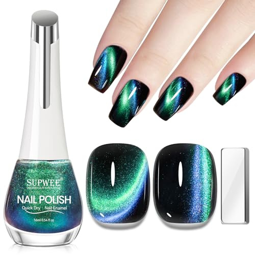 SUPWEE Cat Eye Nagellack Ohne UV, Magnet Nagellack Schnelltrocknend | Quick Dry Holografisch Cat Eye Nail Polish No Gel für Fingernagel DIY & Heimgebrauch 16ml