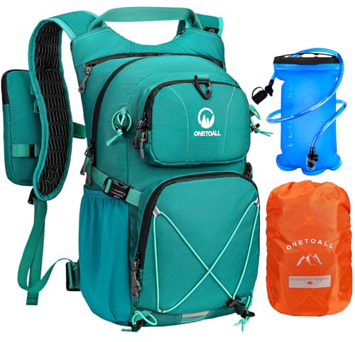 ONETOALL Wanderrucksack Damen Wasserdicht mit Regenschutz Kühlfach, Laufweste Damen mit 2L Trinkblase, Laufrucksack Herren, Trinkrucksack Fahrradrucksack für Tagestour Wanderung Radfahren Trailrunning