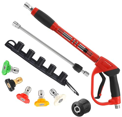 Tool Daily Pressure Washer Long Gun Kit, Adapter Compatible K2-K7, 40 Inch | Replacement Jet Wash Lance, Extension Wand, 5 Power Washer Tips with Holder, Ajustable Lengths, M22 14mm Fitting, 5000 PSI
