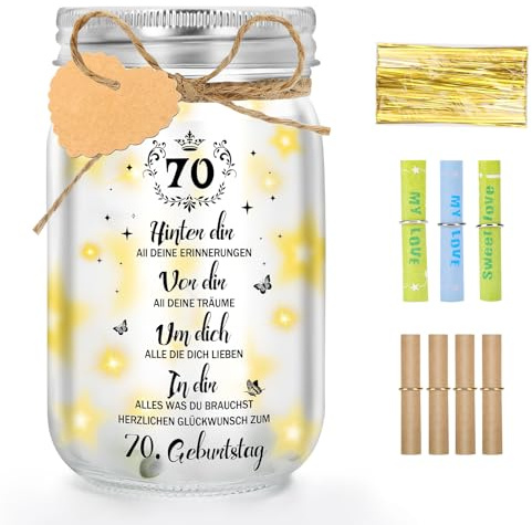 Noetopolis 70. Geburtstag Frau Mann, LED Flaschenlicht Geburtstag mit Spruch, Geschenke zum 70 Geburtstag, Geldgeschenke Geburtstag 70, 70. Geburtstagsgeschenk Nachtlicht Geschenke Deko