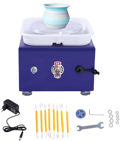 LKHDONG Töpferscheibe Elektrische Drehscheibe Töpfern Keramik Rad Maschine 2000RPM Einstellbare Geschwindigkeit Töpferscheibenmaschine 10cm Keramikteller DIY-Keramikwerkzeug (Blau)