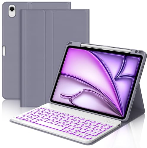 IVEOPPE Funda Teclado para iPad Air 11 Pulgadas M4 2026/M3 2025/M2 2024 | Keyboard Retroiluminación Bluetooth Magnético, Español Ñ, Desmontable con portalápices para iPad Air 11, Violeta grisáceo