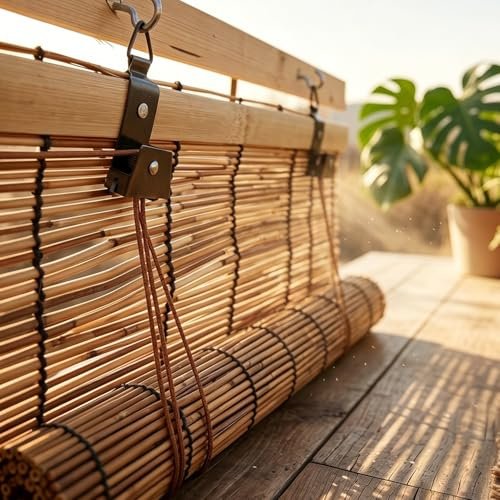 Tende in Bambù per Patio Esterno, Tende Avvolgibili per Finestre, 60 80 90 100 115 120 140 150 cm Tendine a Rullo in Bambù per Giardino, Schermo Solare Impermeabile per Privacy(W80 cm x H200 cm)