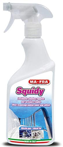 Mafra, Squidy, Detergente per Rimuovere Macchie di Ruggine ed Ossidazione, Disossidante anche a Immersione Specifico per Acciai e Leghe di Barche e Motori, per Parti Cromate e Opache Formato 500 ml