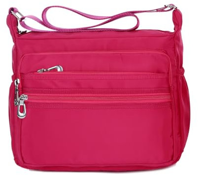 NOTAG Umhängetasche Damen, Wasserdicht Nylon Schultertasche Multi-Tasche Handtasche 2 Size (Rosa, L)