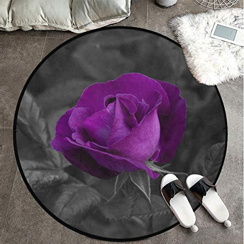CaTaKu Happy Valentine's Rose Purple Area Rug 91 x 91 cm Polyester Round Area Rug Slip Rug Runner Washable Floor Rug Mat for Dining Dorm Room Bedroom Home Decorative