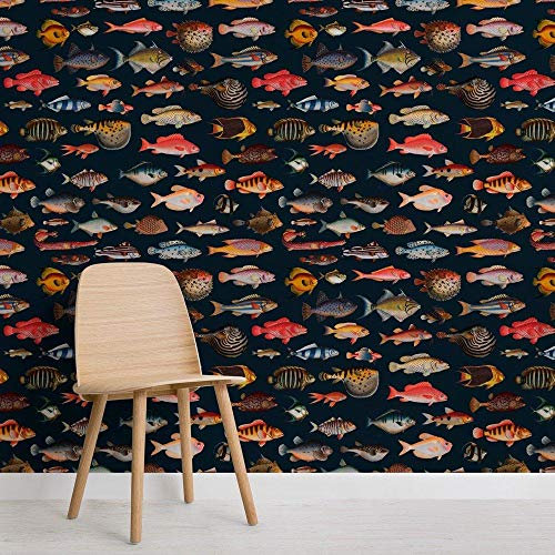 Bunte Fisch-Kuriositäten-Muster-Tapete Wand-Quadrat-Fototapete 3D-Abziehbilder Fresko-Büro-Hauptdekoration