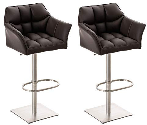CLP 2er Set Barhocker Set Damaso Mit Kunstlederbezug Und Hochwertiger Polsterung I Höhenverstellbare Drehbare Barstühle Mit Lehne, Farbe:braun, Gestell Farbe:Edelstahl