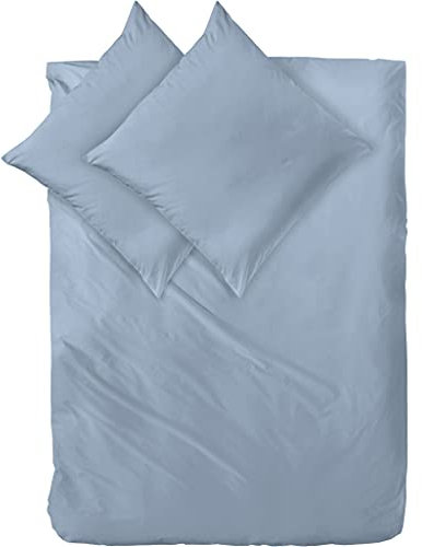 Decoper ® Mako-Satin Bettwäsche aus 100% Baumwolle | Atmungsaktiv & kuschelig weich | Farbe Rauchblau Blaue Hell | 3 teilig - 200 x 200 cm + (2X) 80 x 80 cm