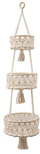 Felenny Hanging Fruit Basket, 3-tier Tassel Kitchen Hanging Fruit Baskets Storage Basket for Fruit Vegetable Storage