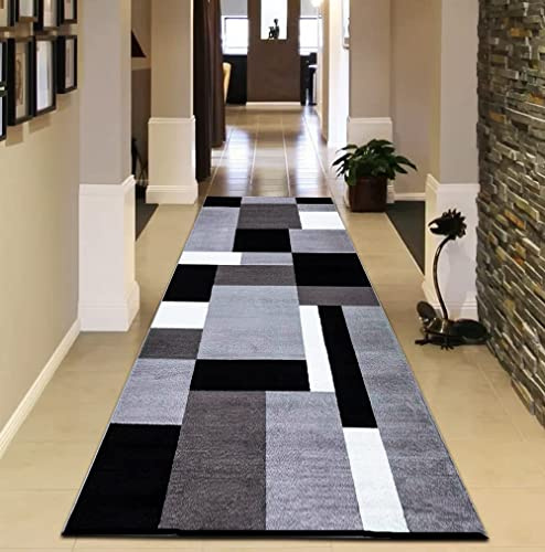 PHP Door Mats - Runner Rug Carpet Mat for Every Season Bedroom Living Room Hallway Kitchen Front Door Entrance Décor (Grey Black, 80 x 150 cm - Large Runner)