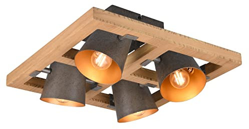 meineWunschleuchte 4-flammiger Deckenstrahler mit Naturholz, Lampenschirme Silber antik 39 x 39cm