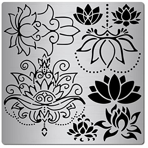 GORGECRAFT 6,3 Zoll Lotus Metall Schablone Blume Yoga Schablonen Edelstahl Blumenmalerei Wiederverwendbare Vorlagen Journal Werkzeug zum Malen auf Holz, Holzverbrennung, Brandmalerei und Gravur