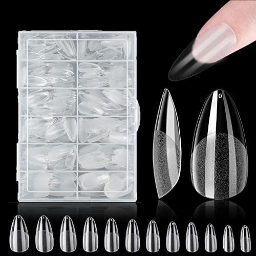 ZAHRVIA Soft Gel Full Cover Nail Tips - 420PCS Clear Nails, Almond Shaped, 12 Sizes