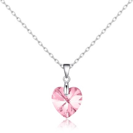 Philip Jones Sterling Silver Light Rose Heart Necklace Created with Zircondia® Crystals