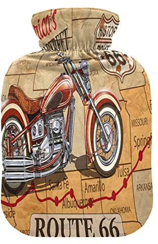 Wärmflasche mit weichem Bezug, abnehmbarer Warm- und Kaltwasserbeutel zur Schmerzlinderung, Menstruationsbeschwerden, Fußwärmer, kleine Vintage-Route, Motorrad