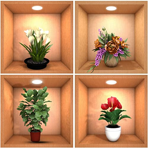 FOMIYES Lot de 4 autocollants muraux 3D amovibles pour pots de fleurs - Pour salon, chambre à coucher, cuisine