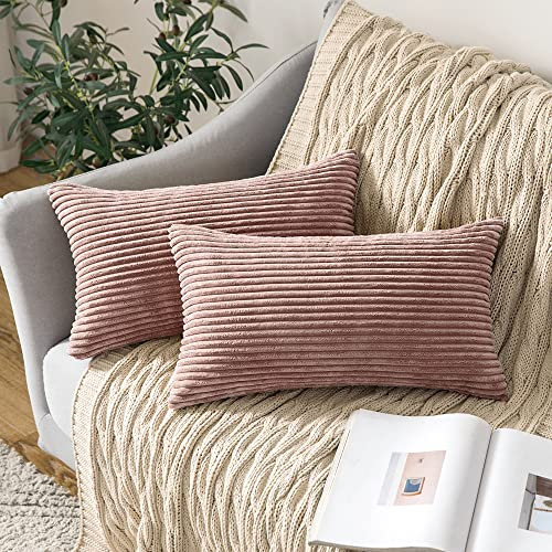 MIULEE 2er Set Kissenbezüge Kord Kissenhülle Dekorative Kissenbezug Sofakissen Couchkissen Dekokissen Zierkissenbezug Deko Kissenhülle mit Verstecktem Reißverschluss 30x50 cm Hautpulver