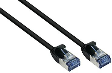 Good Connections Cat 6A Slim patch cable - 0.25 m / 25 cm - U/FTP - 10 Gbps and 500MHz - COPPER conductor CU - Halogen Free LSZH - RNS latch protection - thin network cable/LAN cable - BLACK