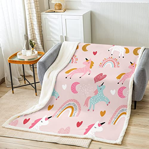 Couverture Enfant Licorne Filles 130x150 Doux et moelleux Couverture en flanelle Arc-en-Ciel Adolescent bébé Rose Couverture Femme Mignon Licorne Chevaux Sherpa Couverture, Beau Motif Licorne