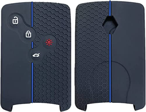 HooRLZ Protection Coque Clé Compatible pour R-enault Clio Scenic Megane Duster Sandero Captur Twingo Koleos, Coque De Clé De Voiture en Silicone Clio - 4 Boutons (Noir + Bleu)