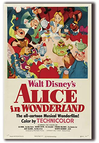 Alice in Wonderland Movie Poster 1951 Vintage Cartoon Poster Größe 11 x 17(28 x 43 cm) Dekorative Rahmenloses Kunst Geschenk