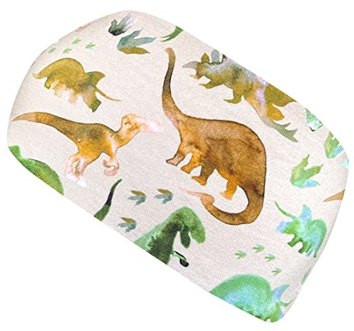 Wollhuhn ÖKO Jungen/Mädchen Cooles Elastisches Stirnband/Haarband Bequem Jersey Baumwolle Viele Motive Kinder (Dinos Beige)