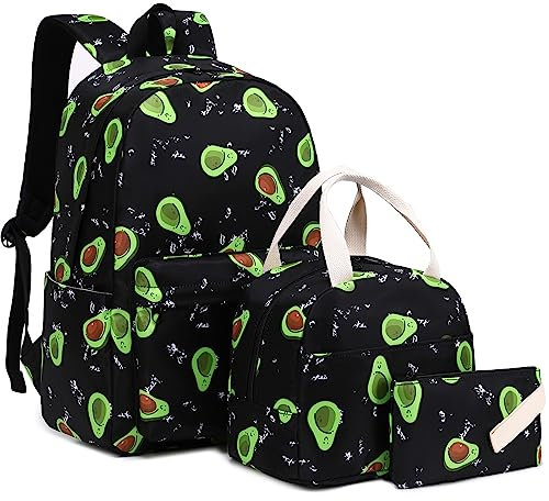 Mimfutu Mochila escolar 3 en 1 para niñas adolescentes, juego de mochila escolar con lonchera y estuche para lápices, Palta, L, Juego de mochila escolar