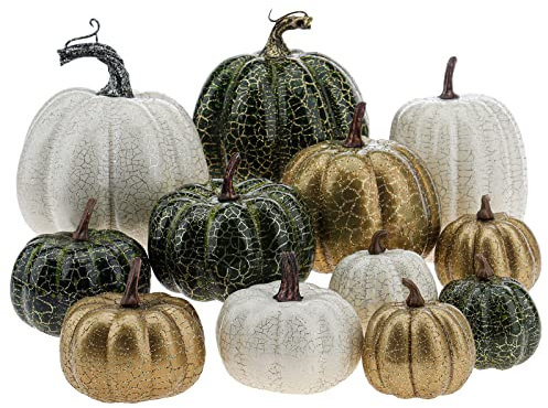 Funzhan 12 Stück Verschiedene Größe Künstliche Kürbisse Erntedank Schaum Kürbisse Herbst Ernte Dekoration Für Halloween Zuhause Küche Tabelle Party zubehör