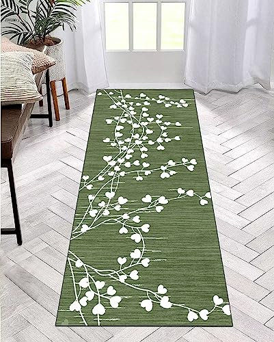 ZDYHMrj Läufer Teppich Lang Flur rutschfest Waschbar 40X60CM Küche Korridor TeppichLäufer für Flur Grün Schlafzimmer Wohnzimmer Polyester Teppichmatte Dauerhaft, Anpassbar Küchenteppich Meterware