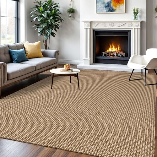 IOHOUZE Waschbarer Teppich, rutschfeste Gummi-Rückseite, gewebte Teppiche für Wohnzimmer, Esszimmer, Schlafzimmer, Bodenteppich für Wohnzimmer, Kinderzimmer, Büro, Orange/Hellbraun/Braun