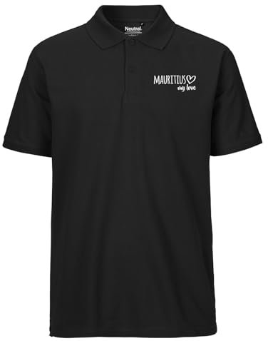 Huuraa Mens Poloshirt Mauritius My Love Geschenk Größe XL Black Bio Baumwolle Fairtrade Mauritius Mitbringsel