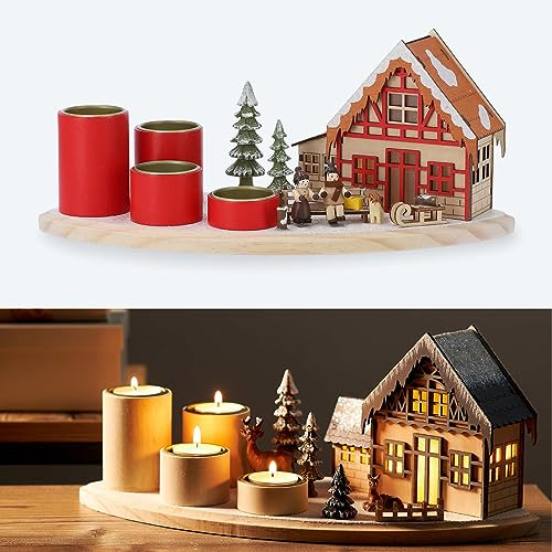 Weihnachtliche 3D LED Dekoration Weihnachtslandschaft mit Timer, Farbwechsel oder weißes Licht einstellbar. Batteriebetrieben, Weihnachtsbeleuchtung, Weihnachtsdekoration, Schwibbogen… (10888 Rot)