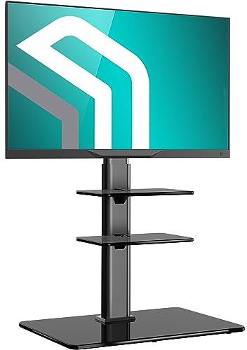 ONKRON Pied Support TV Universel pour 32 - 65 TV, Pied TV avec Etagere Poids de 30 kg - Support TV sur Pied Pivotant VESA 100x100 - VESA 600x400/Pied pour Television Hauteur Réglable TS5550-B Noir