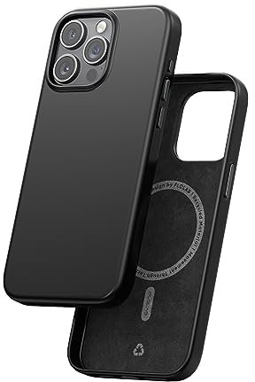 FLOLAB TerraTact Magnetische Schutzhülle für iPhone 15 Pro Max, Lederhülle, schwarz, langlebig, schützend, schlankes Design, Magsafe-kompatibel, NAPA-Leder, Innenseite aus Mikrofaser,