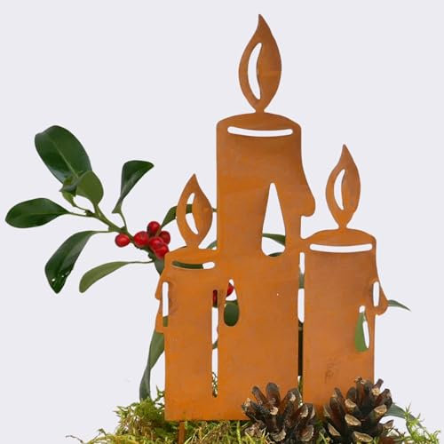 Edelrost Kerzengruppe zum Stecken 18cm groß - Metalldeko - Roststecker