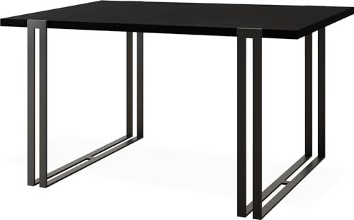 Ausziehbarer Esstisch - Großer Tisch im Loft-Stil mit Schwarze Metallbeinen 120 bis 220 cm - Industrietisch für das Wohnzimmer - Spacesaver - Schwarz - 120 x 80 cm