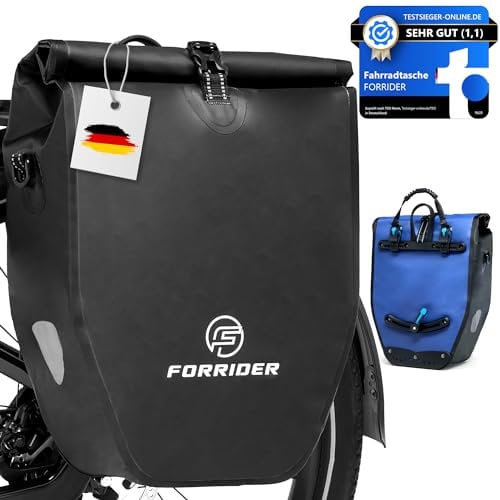 Forrider Fahrradtasche Wasserdicht für Gepäckträger [25L Volumen] mit Schultergurt | Gepäckträgertasche | E-Bike Fahrrad Tasche Packtasche hält an jedem Gepäckträger (Einzeltasche) (Schwarz)