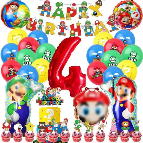 Luftballons Geburtstag 4 Jahre, 40 Pièces Dekoration Geburtstag Kinder, Spiel Thema Party Dekoration, Kindergeburtstag Party Deko Set, Geburtstagsdeko 4 Jahr Junge Mädchen