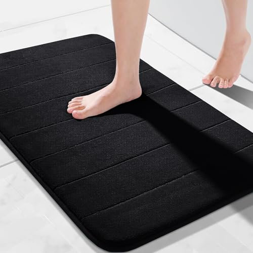 Hafaa Memory Foam Bath Mat – 50 x 80 cm Black Extra Soft & Comfortable Non Slip Bathroom Mat Washable Super Absorbent Shower Mats