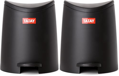 TATAY Standard Bathroom Pedal Bin, 3L, Polypropylene, Black (Pack of 2)