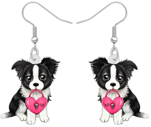 BONSNY Acryl Valentinstag Süßen Hund Hündchen Ohrringe Baumeln Tropfen Haustiere Schmuck Geschenke für Frauen Damen Hundeliebhaber Charms