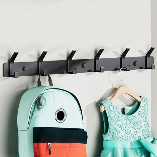 QMAHA Appendiabiti da Parete, Ganci Attaccapanni da Muro, Ganci Doppi Appendiabiti in Metallo, Cappotto Asciugamano Gancio, Ganci da Parete per Cucina, Camera da Letto, Ufficio (6 Ganci) (Nero Opaco)