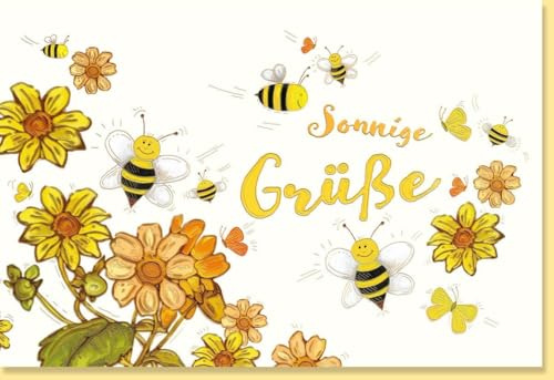 Skorpion Grußkarte Blumen, Bienen, Text, Naturkarton, mit Goldfolie und Blindprägung - mit Umschlag