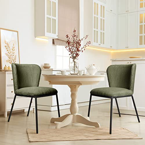 KirKasa Stuhl Cord, Esszimmerstühle 2er Set, Modern Küchenstuhl Polsterstuhl Wohnzimmerstuhl Sessel Grün, Sitzfläche aus Kordsamt, Metallbeine für Esszimmer, Wohnzimmer, Küche