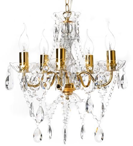 Riess Ambiente Design Kronleuchter Diamonds S 40cm Gold Acryl 5-armig Barock Design Deckenleuchte Wohnzimmer Deckenlampe Lüster